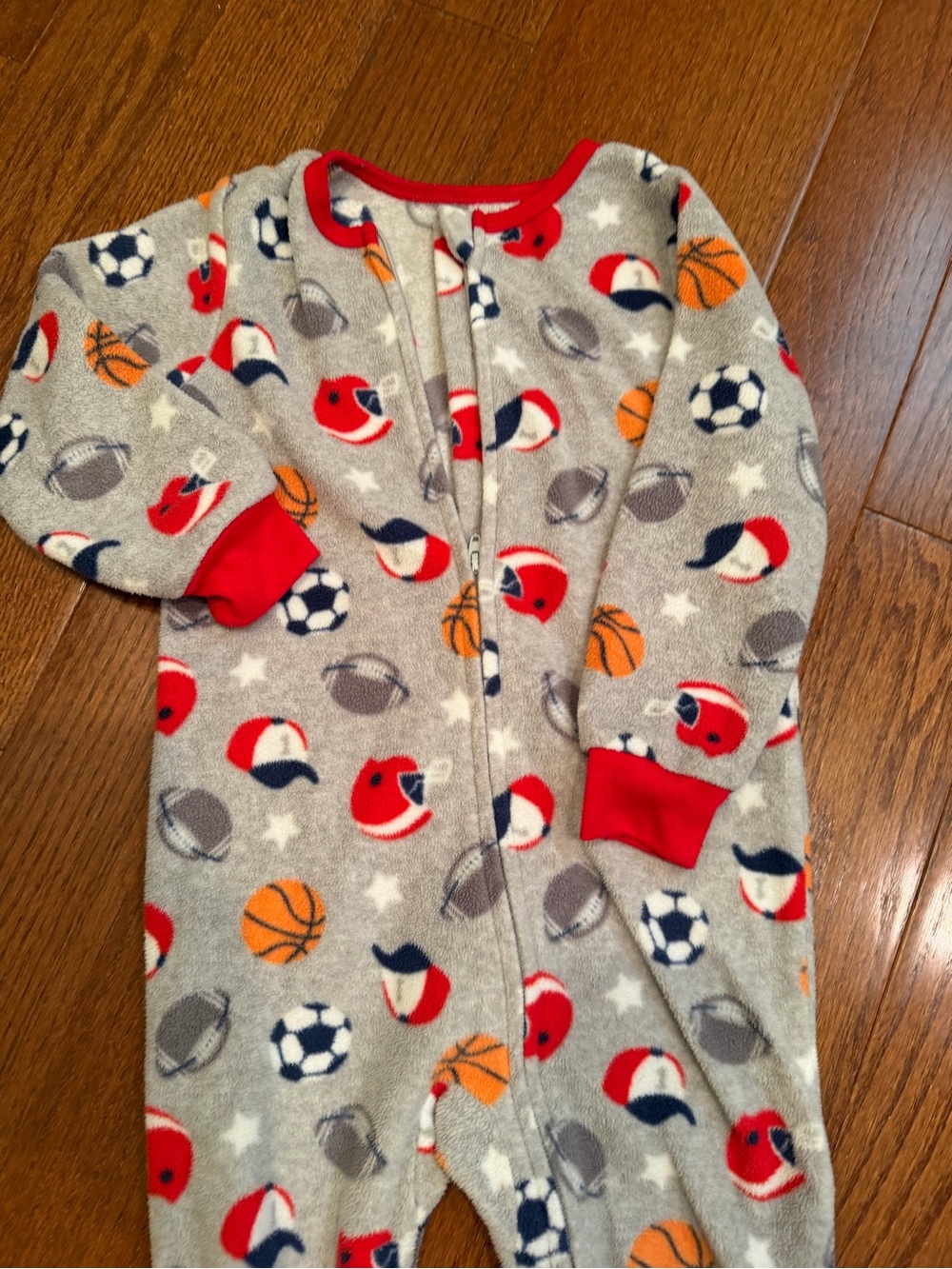 Absorba Gray Fleece Pajama Top with Red and Orange Sports Motifs